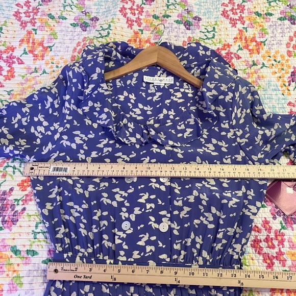 COPY - Vtg EILEEN WEST CottageCore Blue Floral Dress 10 - Picture 10 of 11